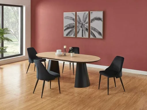 Mesa De Jantar Extensivel De 8 A 14 Lugares Mdf E Metal Natural Claro E Preto - Felanio