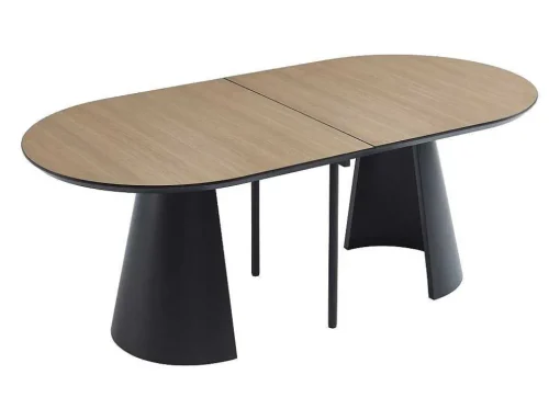 Mesa De Jantar Extensivel De 8 A 14 Lugares Mdf E Metal Natural Claro E Preto - Felanio