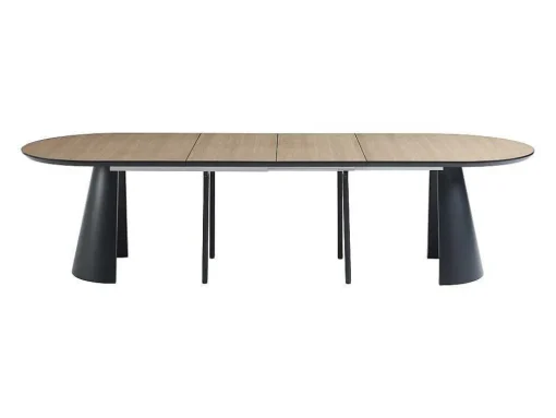 Mesa De Jantar Extensivel De 8 A 14 Lugares Mdf E Metal Natural Claro E Preto - Felanio