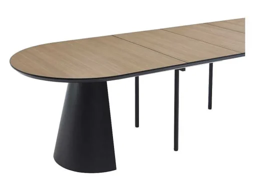 Mesa De Jantar Extensivel De 8 A 14 Lugares Mdf E Metal Natural Claro E Preto - Felanio