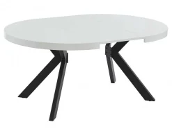 Mesa De Jantar Extensivel De 4 A 8 Lugares Em Mdf E Aco Lacado A Branco E Preto - Komoni
