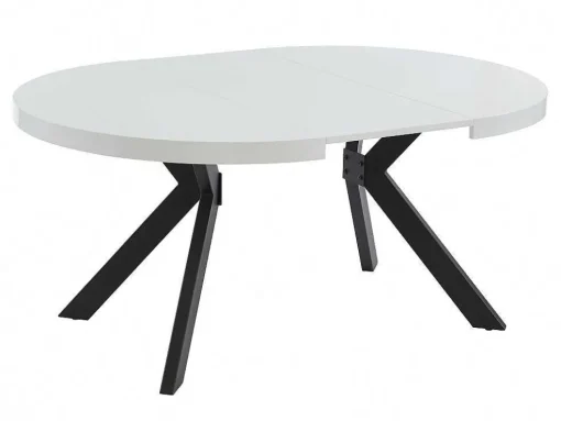 Mesa De Jantar Extensivel De 4 A 8 Lugares Em Mdf E Aco Lacado A Branco E Preto - Komoni