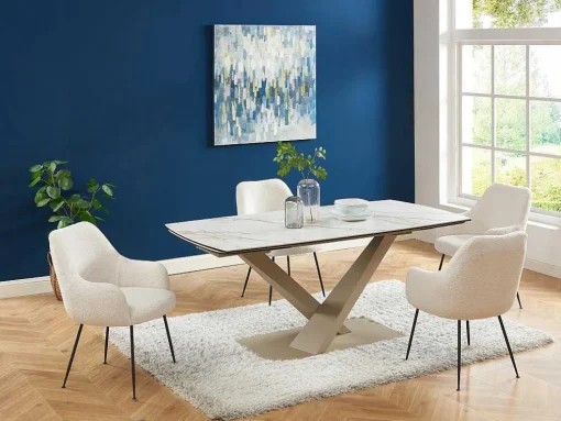Mesa De Jantar Extensivel 6 A 10 Lugares Em Ceramica E Metal, Efeito Marmore Branco E Bege - Malata De Pascal Morabito