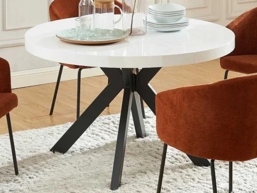 Mesa De Jantar Extensivel De 4 A 8 Lugares Em Mdf E Aco Lacado A Branco E Preto - Komoni