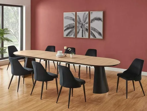 Mesa De Jantar Extensivel De 8 A 14 Lugares Mdf E Metal Natural Claro E Preto - Felanio