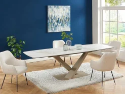 Mesa De Jantar Extensivel 6 A 10 Lugares Em Ceramica E Metal, Efeito Marmore Branco E Bege - Malata De Pascal Morabito