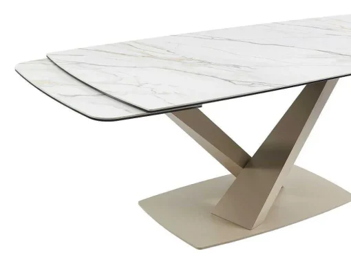Mesa De Jantar Extensivel 6 A 10 Lugares Em Ceramica E Metal, Efeito Marmore Branco E Bege - Malata De Pascal Morabito