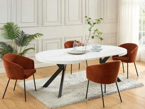 Mesa De Jantar Extensivel De 4 A 8 Lugares Em Mdf E Aco Lacado A Branco E Preto - Komoni