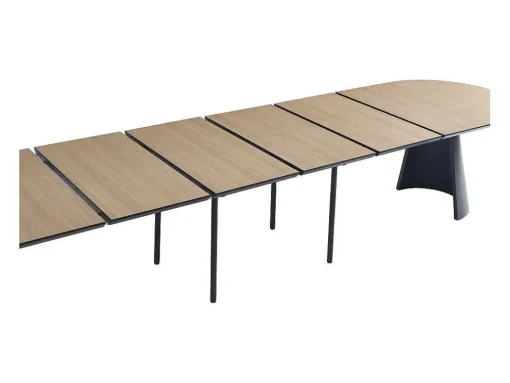 Mesa De Jantar Extensivel De 8 A 14 Lugares Mdf E Metal Natural Claro E Preto - Felanio