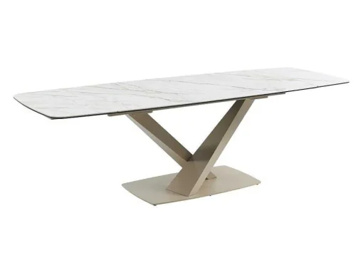 Mesa De Jantar Extensivel 6 A 10 Lugares Em Ceramica E Metal, Efeito Marmore Branco E Bege - Malata De Pascal Morabito