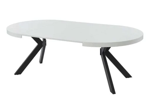 Mesa De Jantar Extensivel De 4 A 8 Lugares Em Mdf E Aco Lacado A Branco E Preto - Komoni