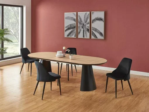 Mesa De Jantar Extensivel De 8 A 14 Lugares Mdf E Metal Natural Claro E Preto - Felanio