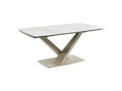 Mesa De Jantar Extensivel 6 A 10 Lugares Em Ceramica E Metal, Efeito Marmore Branco E Bege - Malata De Pascal Morabito