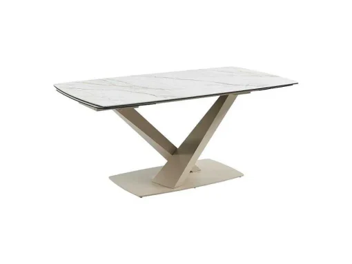 Mesa De Jantar Extensivel 6 A 10 Lugares Em Ceramica E Metal, Efeito Marmore Branco E Bege - Malata De Pascal Morabito