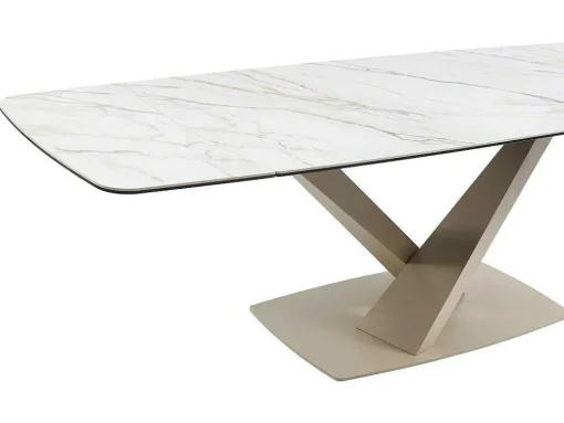 Mesa De Jantar Extensivel 6 A 10 Lugares Em Ceramica E Metal, Efeito Marmore Branco E Bege - Malata De Pascal Morabito