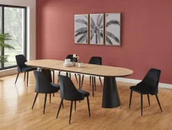 Mesa De Jantar Extensivel De 8 A 14 Lugares Mdf E Metal Natural Claro E Preto - Felanio