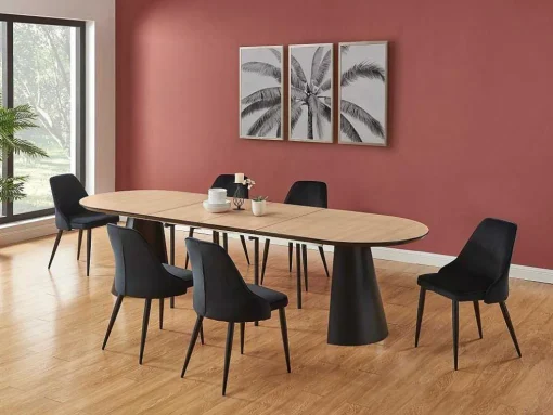 Mesa De Jantar Extensivel De 8 A 14 Lugares Mdf E Metal Natural Claro E Preto - Felanio