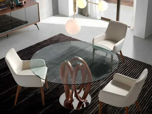 Mesa De Jantar Redonda Com Tampo Em Vidro Temperado 1021