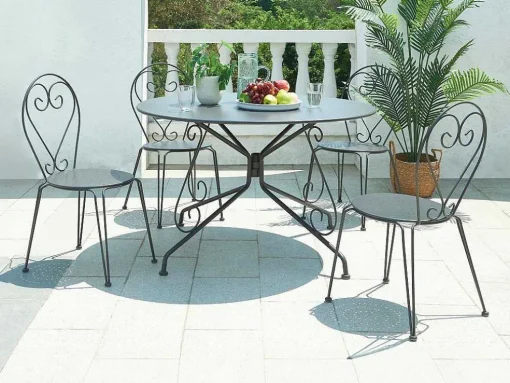 Mesa De Jardim D.120 Cm Metal Estilo Ferro Forjado Antracite - Guermantes De Mylia