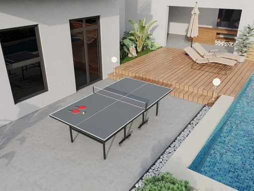 Mesa De Pingue-Pongue Dobravel Com Rodas Para Exterior Com Acessórios C274 X L152,5 X A76 Cm - Jordie