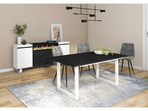 Mesa De Sala De Jantar, 8 Péssoas, 170, Robusto E Estavel Gracas A Sua Estrutura E Pernas Solidas, Preto, Estilo Industrial