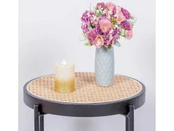 Mesa Lateral Retro Com Detalhes Em Rattan Natural (46Cm) - North - Preto