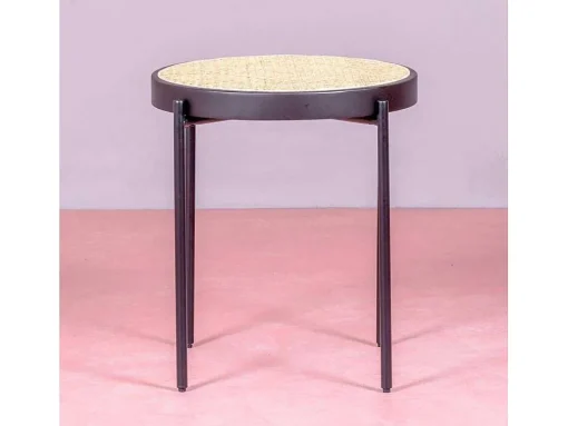 Mesa Lateral Retro Com Detalhes Em Rattan Natural (46Cm) - North - Preto