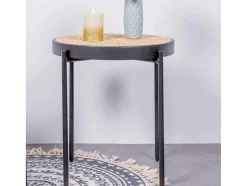 Mesa Lateral Retro Com Detalhes Em Rattan Natural (46Cm) - North - Preto