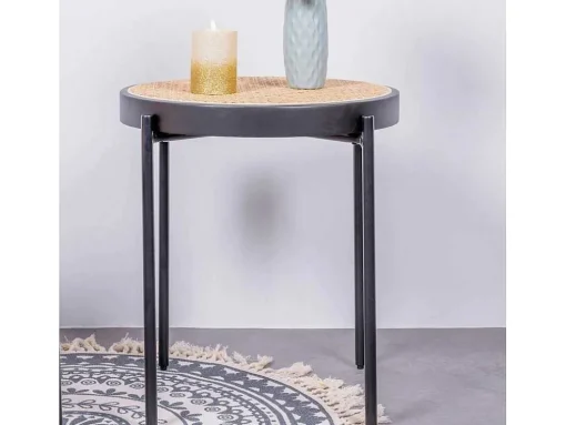 Mesa Lateral Retro Com Detalhes Em Rattan Natural (46Cm) - North - Preto