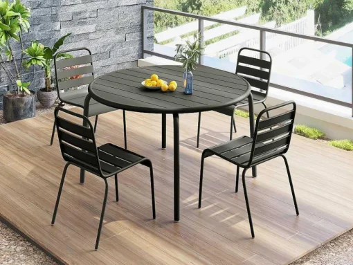 Mesa Redonda De Jardim D. 110 Cm Em Metal Cinzento-Escuro - Mirmande