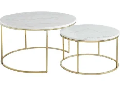 Mesas De Centro Empilhaveis Em Marmore Branco E Metal Dourado - Angela De Pascal Morabito