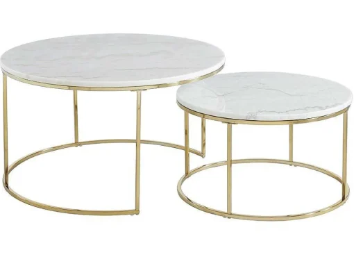 Mesas De Centro Empilhaveis Em Marmore Branco E Metal Dourado - Angela De Pascal Morabito