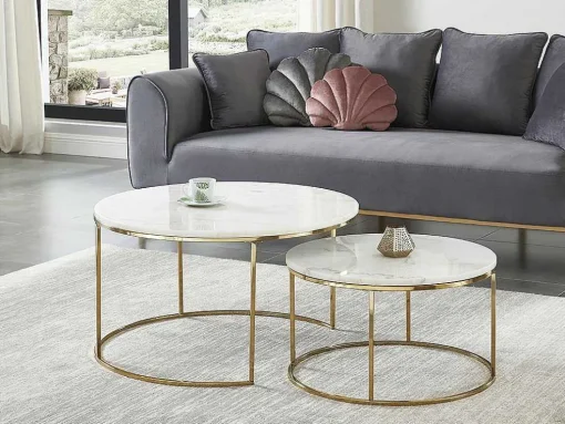 Mesas De Centro Empilhaveis Em Marmore Branco E Metal Dourado - Angela De Pascal Morabito