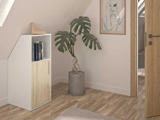 Móvel Com Inclinacao 1 Porta E 1 Nicho Branco E Natural - Adezio