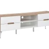 Móvel De 4 Gavetas E 2 Nichos Em Mdf E Metal Lacado A Branco E Natural - Cayana