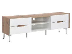 Móvel De 4 Gavetas E 2 Nichos Em Mdf E Metal Lacado A Branco E Natural - Cayana