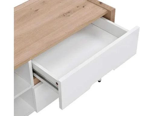 Móvel De 4 Gavetas E 2 Nichos Em Mdf E Metal Lacado A Branco E Natural - Cayana