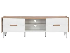 Móvel De 4 Gavetas E 2 Nichos Em Mdf E Metal Lacado A Branco E Natural - Cayana