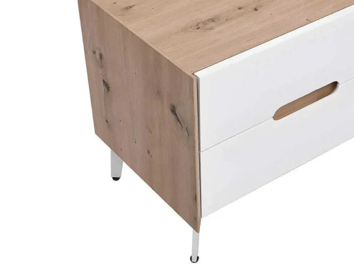 Móvel De 4 Gavetas E 2 Nichos Em Mdf E Metal Lacado A Branco E Natural - Cayana