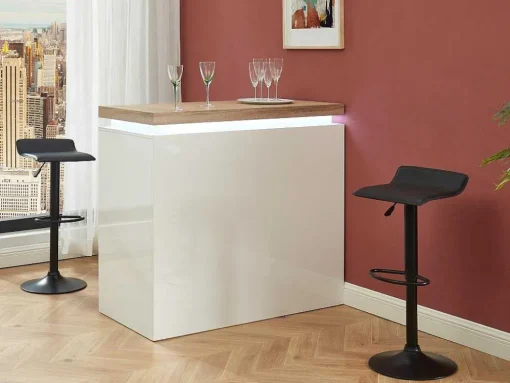 Móvel De Bar Em Mdf Lacado A Branco A Leds De Cor Branco E Carvalho - Halo Ii