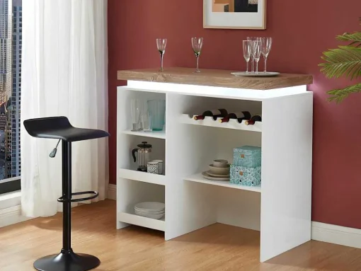 Móvel De Bar Em Mdf Lacado A Branco A Leds De Cor Branco E Carvalho - Halo Ii