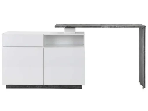 Móvel De Bar Giratorio Com 2 Portas, 1 Gaveta E 1 Nicho Em Mdf Lacado A Branco E Cinza Cimento - Eldir