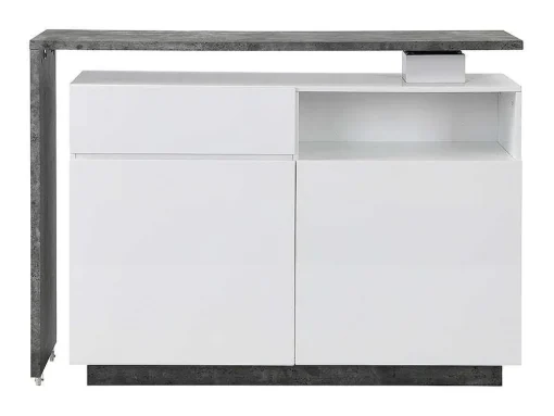 Móvel De Bar Giratorio Com 2 Portas, 1 Gaveta E 1 Nicho Em Mdf Lacado A Branco E Cinza Cimento - Eldir