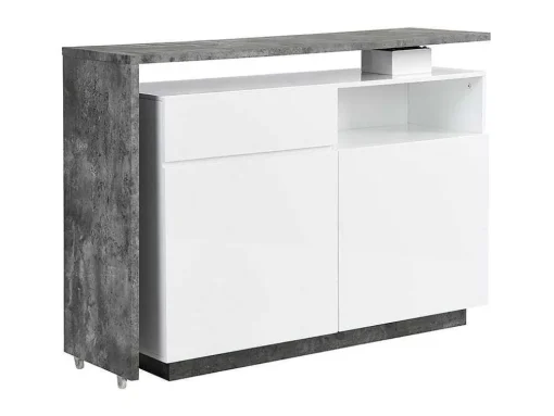 Móvel De Bar Giratorio Com 2 Portas, 1 Gaveta E 1 Nicho Em Mdf Lacado A Branco E Cinza Cimento - Eldir