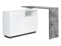 Móvel De Bar Giratorio Com 2 Portas, 1 Gaveta E 1 Nicho Em Mdf Lacado A Branco E Cinza Cimento - Eldir