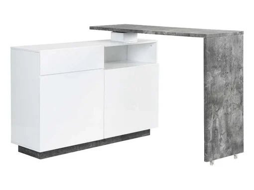 Móvel De Bar Giratorio Com 2 Portas, 1 Gaveta E 1 Nicho Em Mdf Lacado A Branco E Cinza Cimento - Eldir