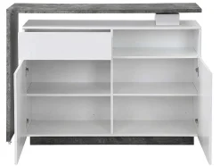Móvel De Bar Giratorio Com 2 Portas, 1 Gaveta E 1 Nicho Em Mdf Lacado A Branco E Cinza Cimento - Eldir