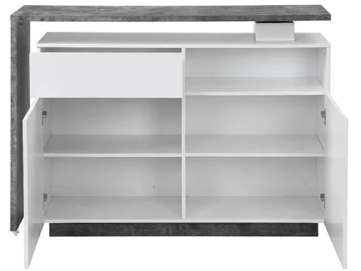 Móvel De Bar Giratorio Com 2 Portas, 1 Gaveta E 1 Nicho Em Mdf Lacado A Branco E Cinza Cimento - Eldir