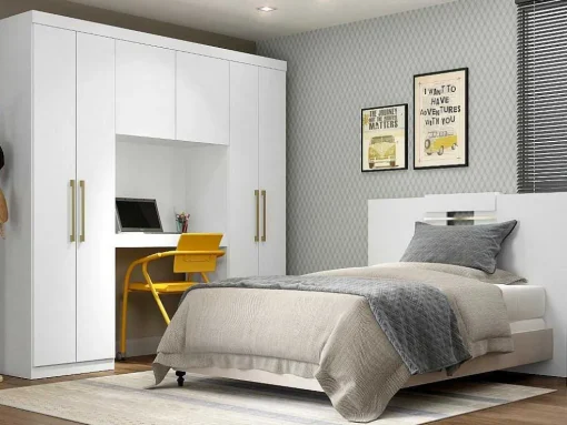 Móvel De Cama Antero - 6 Portas - Com Armários E Gavetas - C 200 Cm - Branco