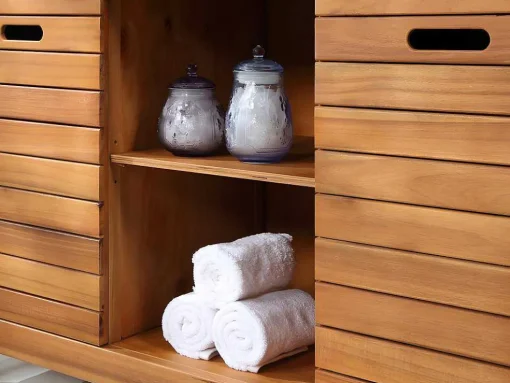 Móvel De Casa De Banho Em Madeira De Acacia Com Lavatório Duplo E Espelhos De 130 Cm - Pulukan